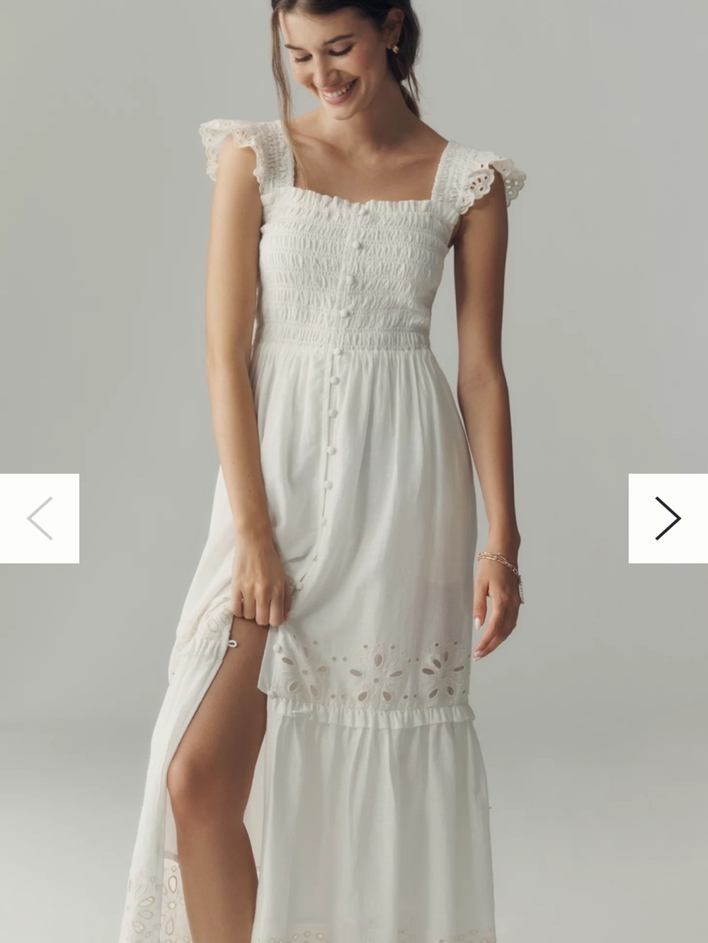 Anthropologie Peregrine White Eyelet Smocked Midi Dress